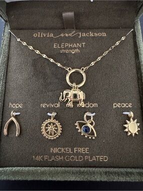 Olivia and Jackson Gold Elephant Charm Necklace